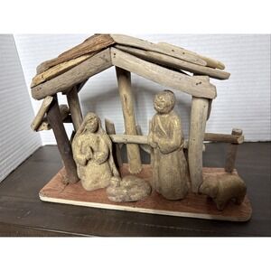 Handmade Driftwood and Paper Mache Nativity with Wood Base By Creative Co-Op